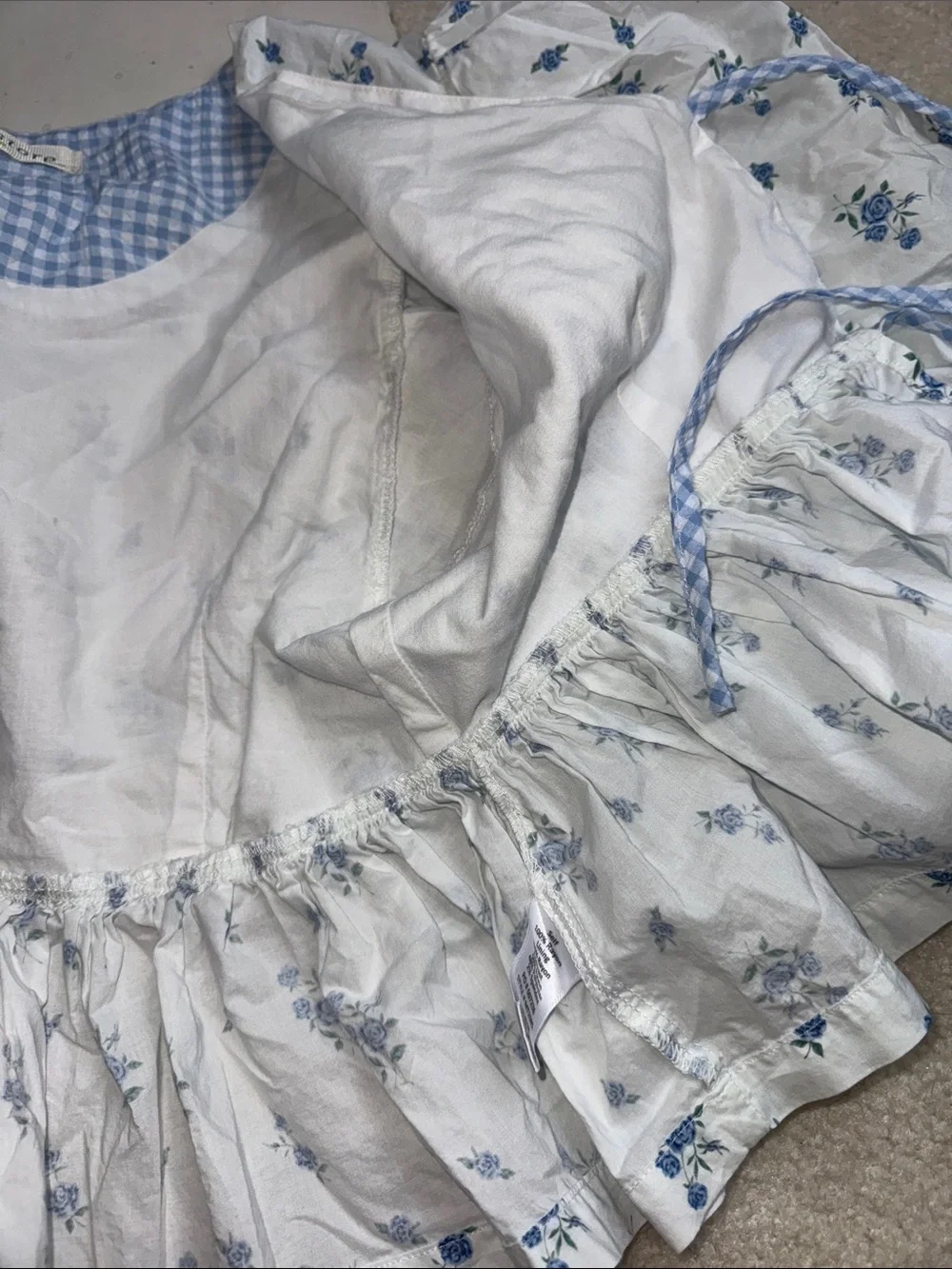 Light Blue Floral Tie-Front Puff Sleeve Blouse - Picture 5 of 6